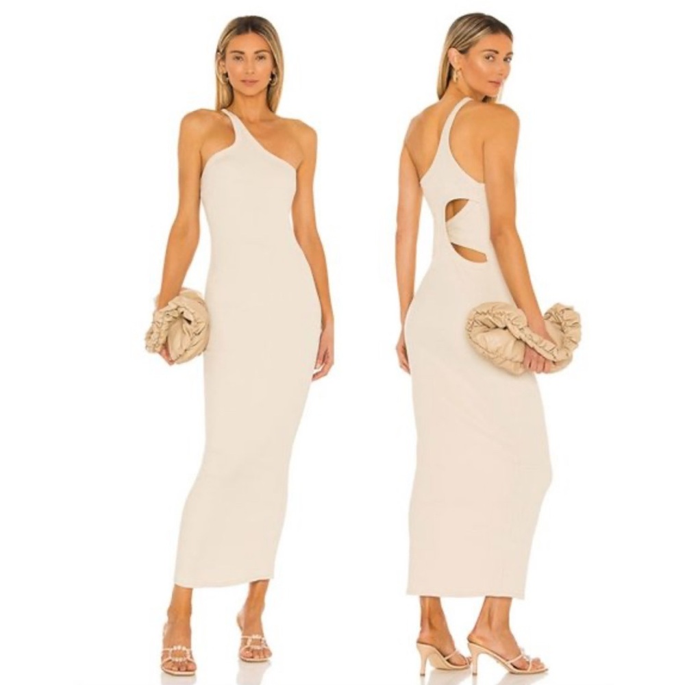 A Line By K Gael Dress Oat Beige Ribbed Midi XS Date Night Minimalist Chic